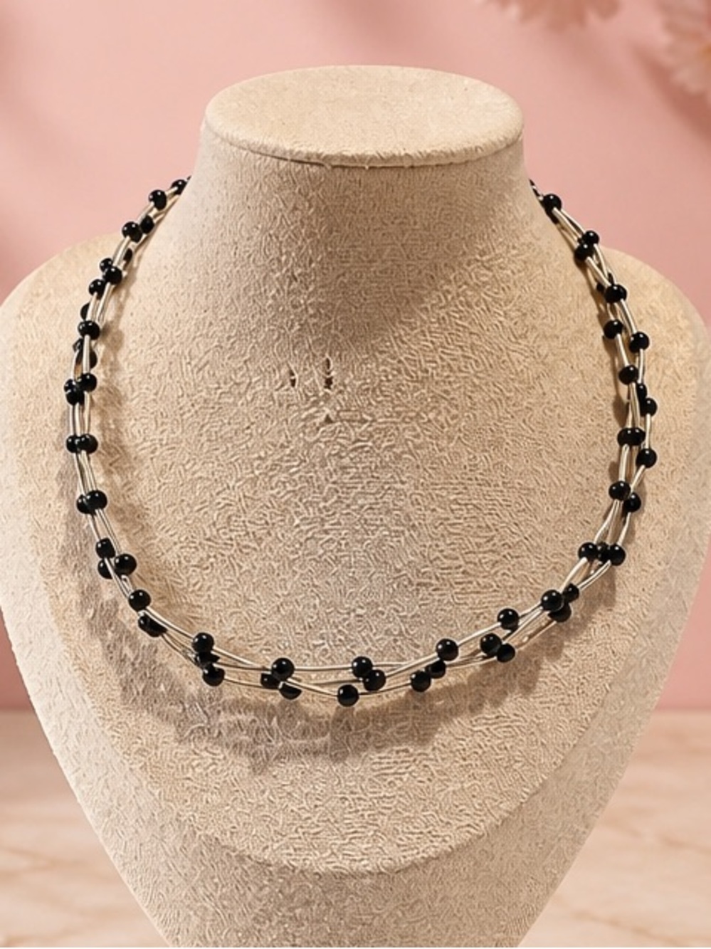 KR signed  Black Bead Layered Necklace - Women Jewelry